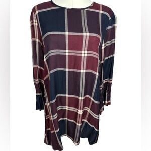 BCBGeneration Plaid Mini Shirt Dress - Burgundy and Navy Size XS